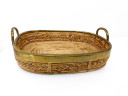 Rattan and brass basket and bowl in the style of Gabriela Crespi, Italy 1960-1970