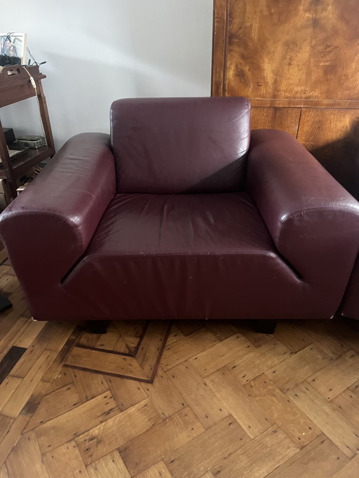 Set of Two Leather Armchairs - Bordeaux Red/Burgundy - Avanti