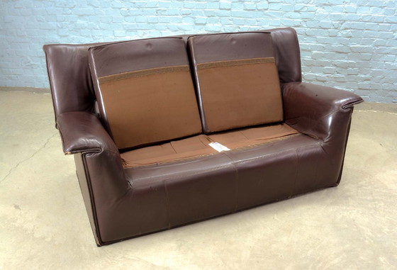 Image 1 of Afra and Tobia Scarpa Design Mid-Century Italian Design Chocolate Brown Leather Two Seat Sofa, Model Lauriana for B&B Italia.