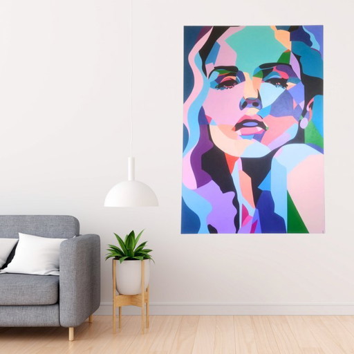Pop-art portrait "Love You" - colorful abstract painting on MDF by Franklin van Dam (118x82cm)