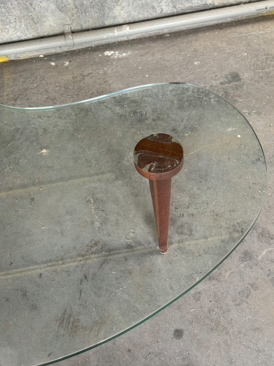 Vintage Nier-vormige Glazen Salontafel – Glass, Wood (photo 5 of 6)
