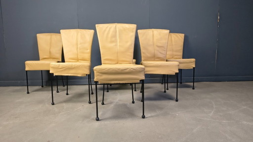 Sillas de comedor de cuero vintage, juego de 6, década de 1980.