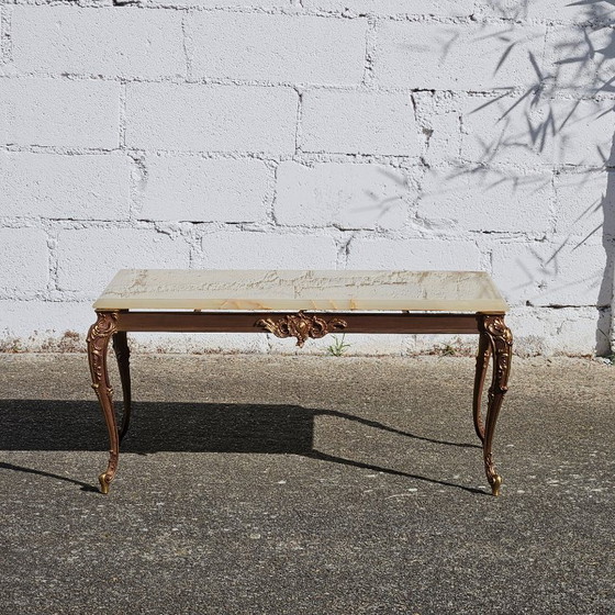 Image 1 of French WHITE Onyx Marble Brass Coffee Table - Style Louis XV 60s