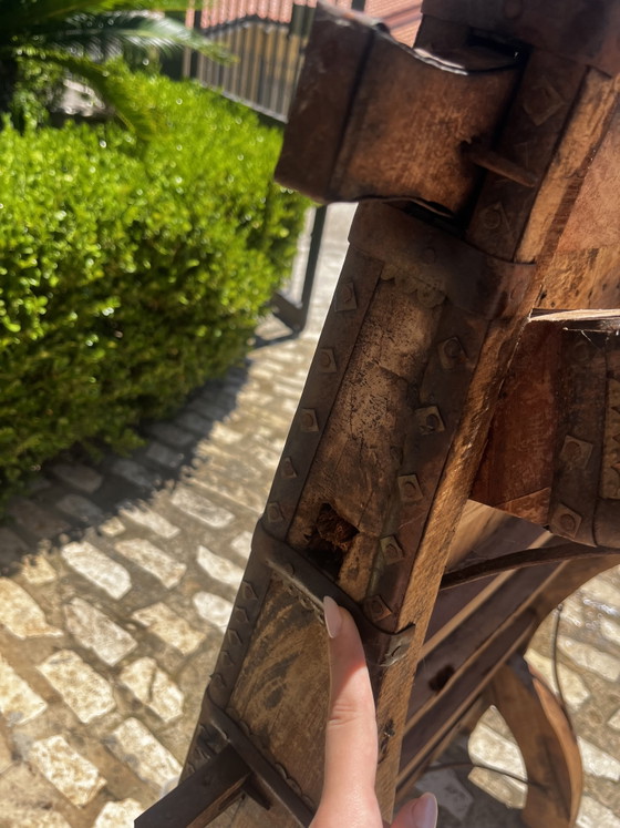 Image 1 of Tavolo Da Carro Indiano in Legno Massiccio e Ferro Battuto 