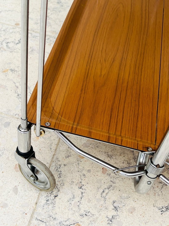 Carrello di servizio pieghevole Bremshey Dinett in cromo vintage e legno – Carrelli bar, Chrome (photo 7 of 16)