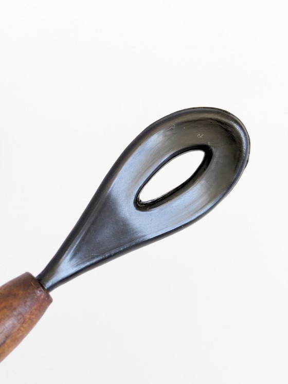 Image 1 of Danish Teak Serving Set, 3 Smoked Glass Bowls Original Spoon and Fork, Midcentury Kabaret Tray