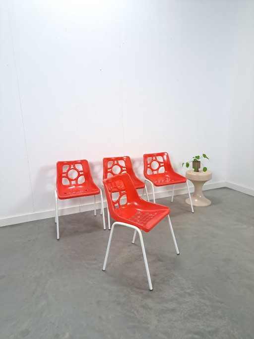 Set jaren 70 DDR rode kunststof tuinstoelen