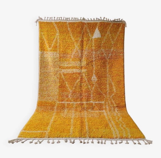 Image 1 of Large Moroccan Carpet Beni Ouarain Yellow Sun, Handmade 206x330