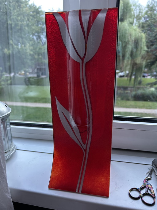 Carneol vintage vase en verre fusionné tulipe