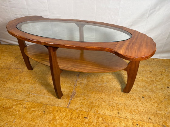 Image 1 of Mid-Century Retro Vintage Teak & Glass Coffee Table 1960  Organic Sculptural Frame • Danish / Scandinavian Design Influence  A s