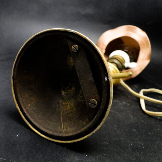 Vintage Bedside Lamp, Poland, Early 20th Century – Table lamps, Textile, Brass (photo 4 of 5)