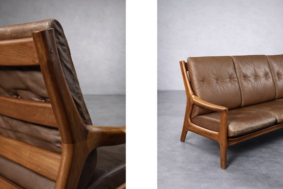 Image 1 of Vintage Mid-Century Danish Modern 3-Seater Brown Leather Sofa by Georg Thams from A/S Vejen Polstermøbelfabrik, 1960s