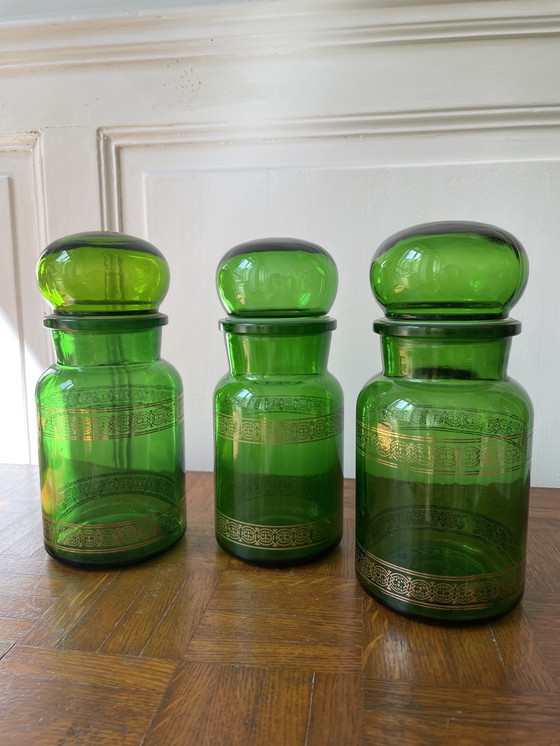 Image 1 of Juego de 3 frascos de boticario antiguos