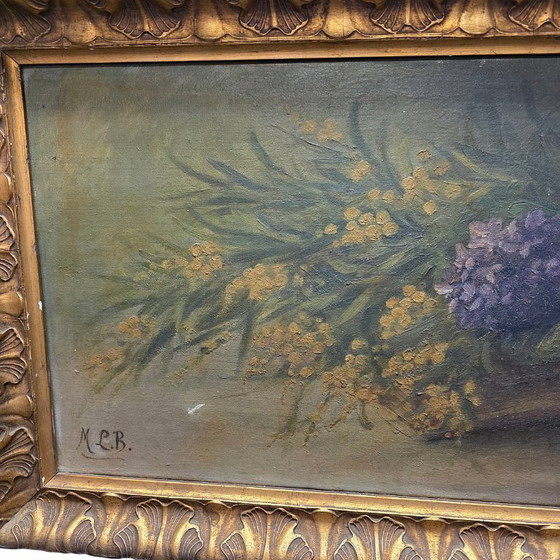 Image 1 of Antikes Ölgemälde eines Blumenstilllebens, Initialen ML.B., Anfang des 20. Jahrhunderts