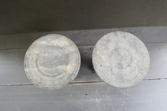 Image 1 of Antikes Kerzenständer-Set aus grauem Marmor