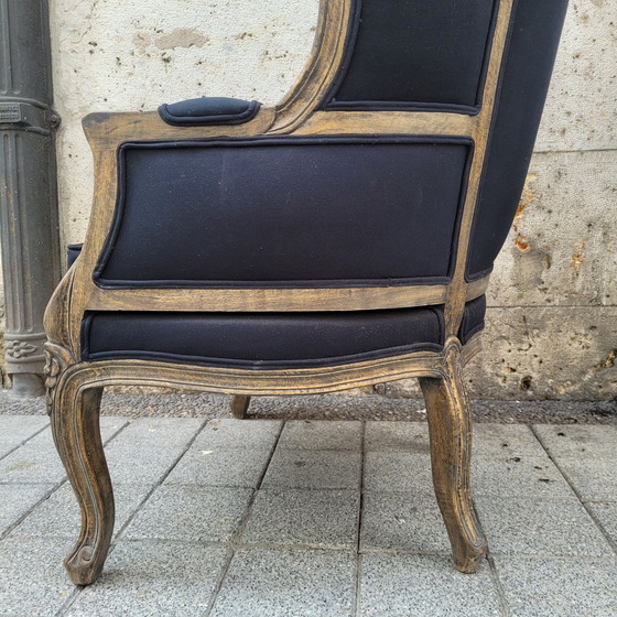 Image 1 of Carriage or bonnet chair, Louis XV style, washed wood, thread upholstery, 21st century – France