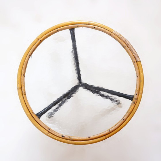 Image 1 of Table d'appoint Mid-Century en bambou, métal et verre - Pays-Bas, années 1960