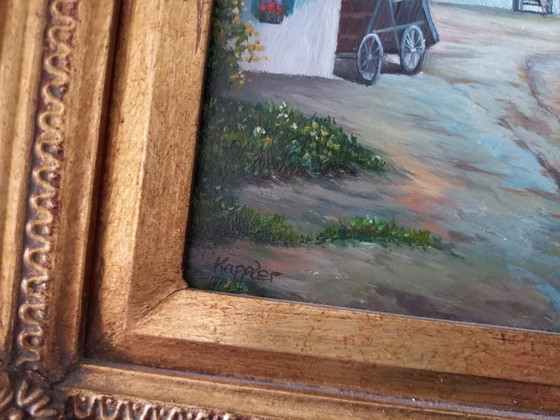 Image 1 of ORIGINAL Ölgemälde auf Holzplatte inkl. Rahmen | Fachwerkhäuser/Dorf | Signiert