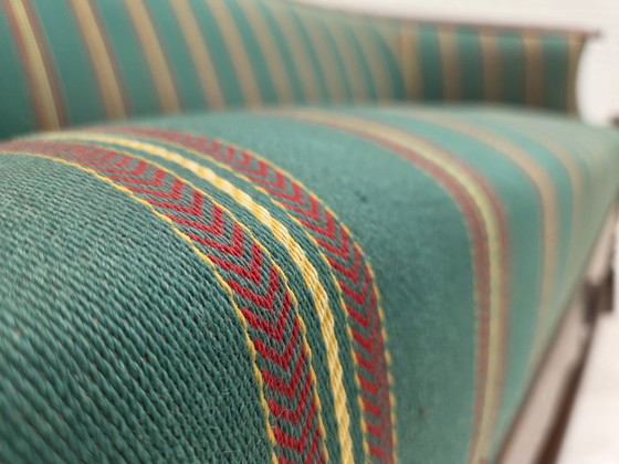 Image 1 of Anni '50, divano danese a 2 posti, lana per mobili verde, legno di quercia.