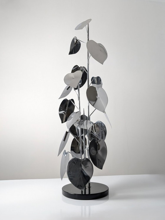 Image 1 of Chrome Leaf Floor Sculpture on Circular Base, 1970s