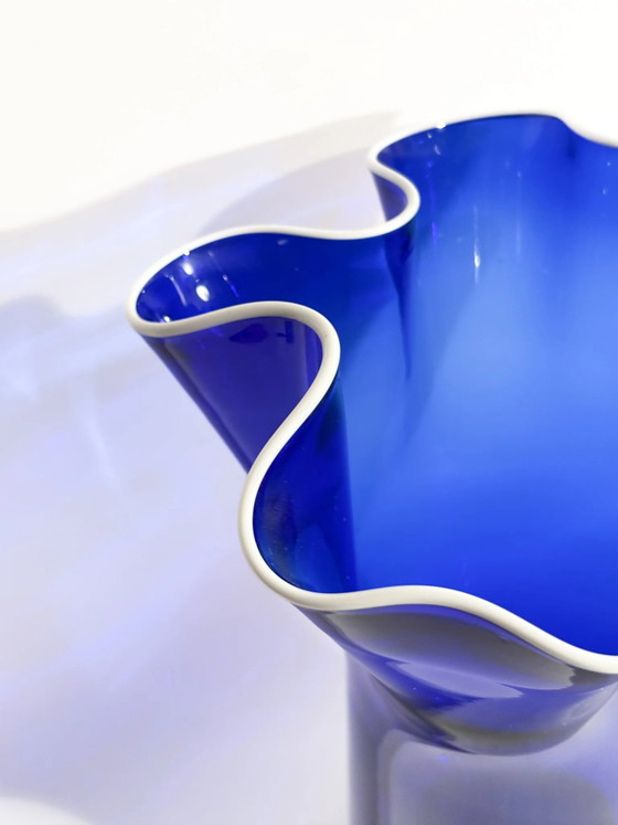 1980s Blue and White Murano Glass Handkerchief Vase (photo 8 of 16)