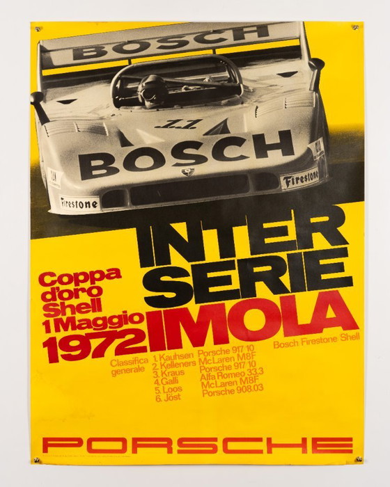 Image 1 of orsche Interserie Imola 1972 – Originele Vintage Porsche Poster van Atelier Strenger – Mid-Century Modern – 102x76 cm