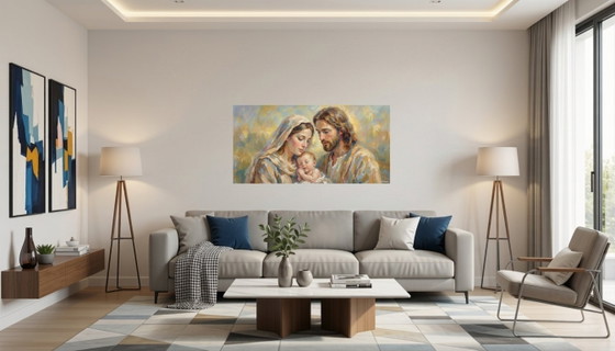 Jesús, María y José "La oración de Jesús" (120x60 cm) – Pinturas y dibujos, Canvas (photo 4 of 5)