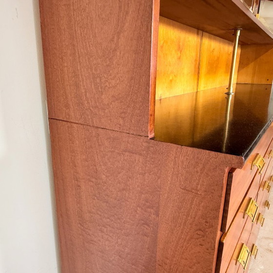 Vintage Duitse Apothekerskast In Mahonie | Mid-Century Modern – Opbergkast, Glass, Wood (photo 9 of 14)