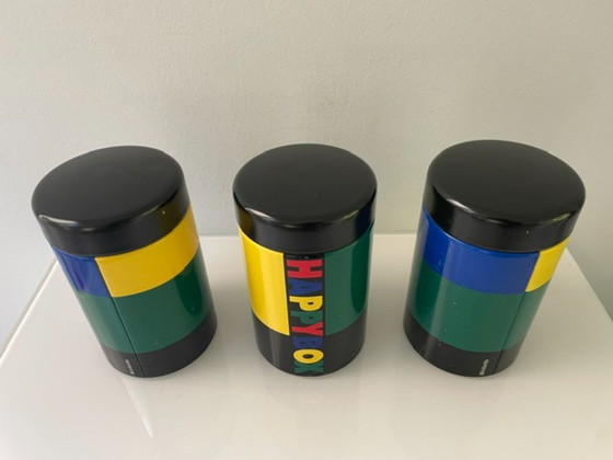 Image 1 of Set van 3 vintage retro Brabantia voorraadpotten – Memphis style jaren 80