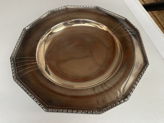 Image 1 of Coupe - Centre de Table Art-Déco en Métal Argenté Forme Octogonale