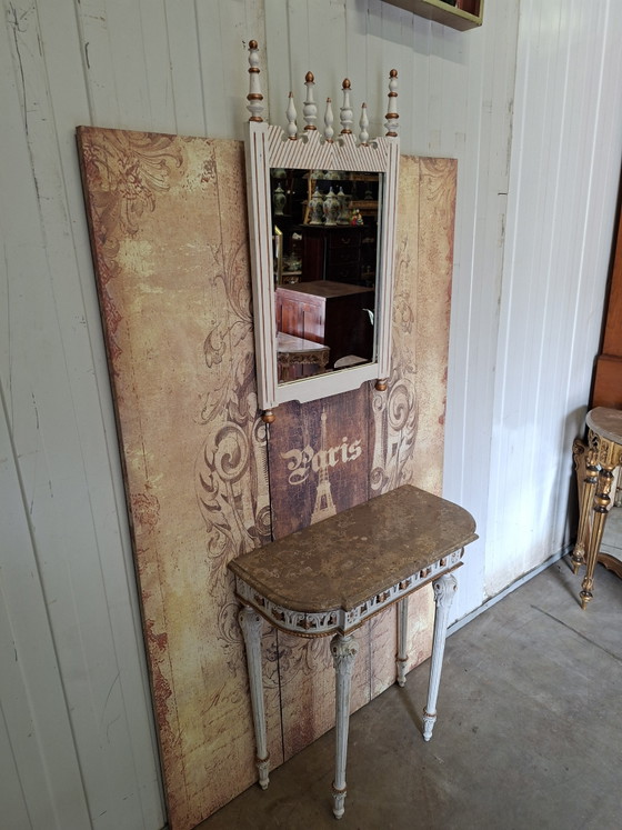 Image 1 of Antieke barok wandconsole, sidetable. haltafel met spiegel afm: 74x35m en 80cm hoog.