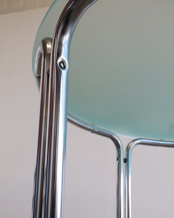 Image 1 of Vintage round tubular frame table frosted glass