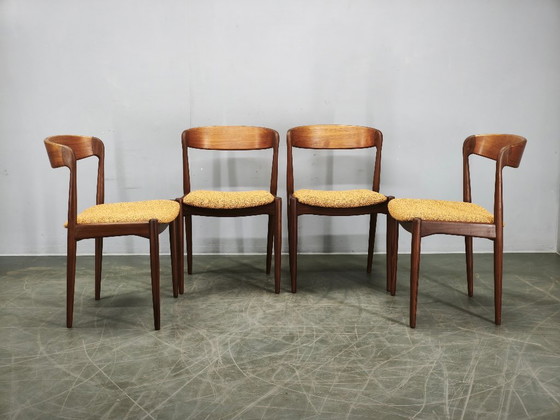 Set of 4 Danish Modern Teak Dining Chairs, Newly Upholstered, 1960s, Wood, Textile, Brown (photo 13 of 13)