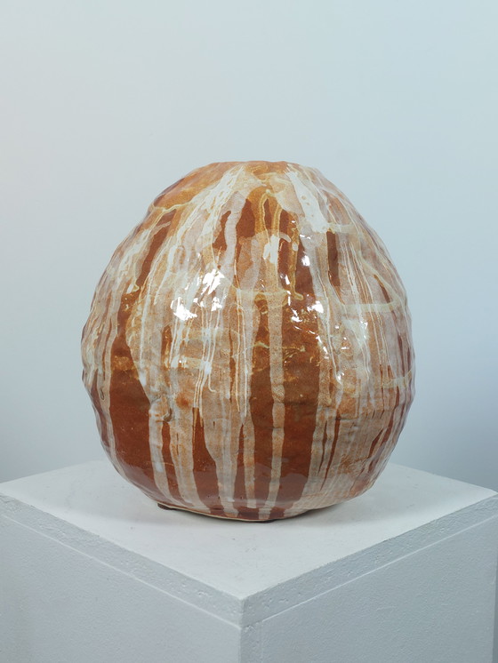 Image 1 of Vase vintage en céramique à glaçure coulée, œuvre d'artiste