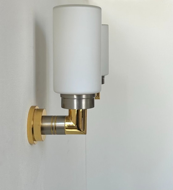 Image 1 of Coppia di applique vintage, ottone opalino e acciaio, Germania 1970