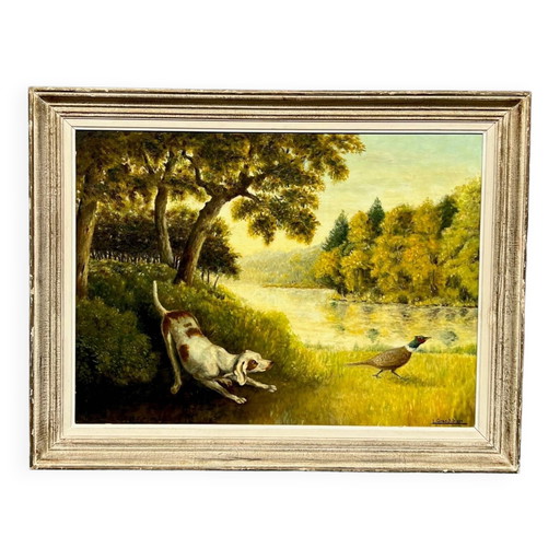 I. Grandidier. “Pheasant Hunting” painting. Oil on wood panel. – schilderijen tekeningen