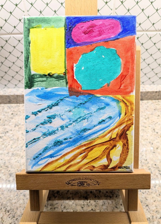 Image 1 of LYME REGIS ABSTRACT SEASCAPE NIGEL WATERS ORIGINAL ACRYLIC PAINTING SIGNED