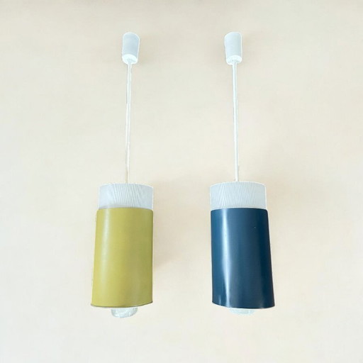 Mid Century Moderne groen en blauwe up-down hanglampen in Scandinavisch design, jaren 60