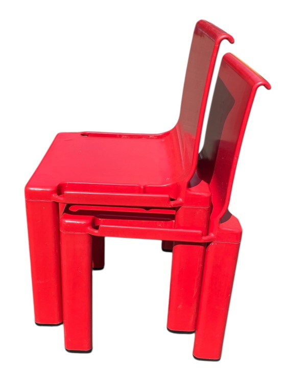 Image 1 of MASAYUKI MATSUKAZE & CENTROKAPPA DESIGN TEAM for Kartell table and two red chairs for children Sistema Scuola