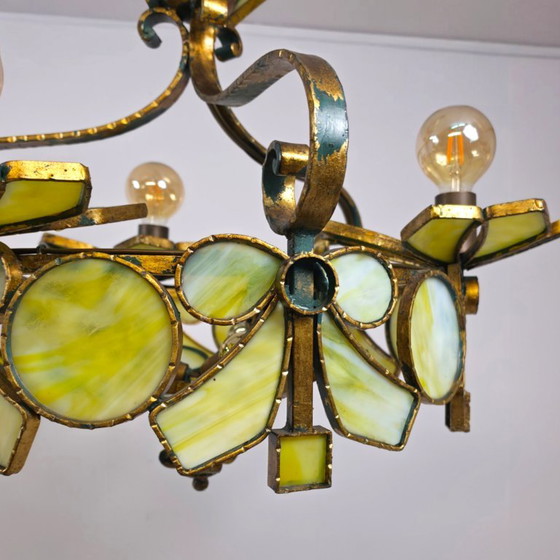 Lombard rare Italian sculptural chandelier mid-century 60s Murano wrought iron – Longobard, Murano Glass (photo 6 of 12)