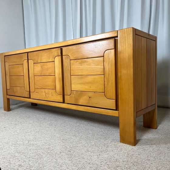 Image 1 of Large French sideboard in solid elm, 1970, attributed to the Chauvin Workshop