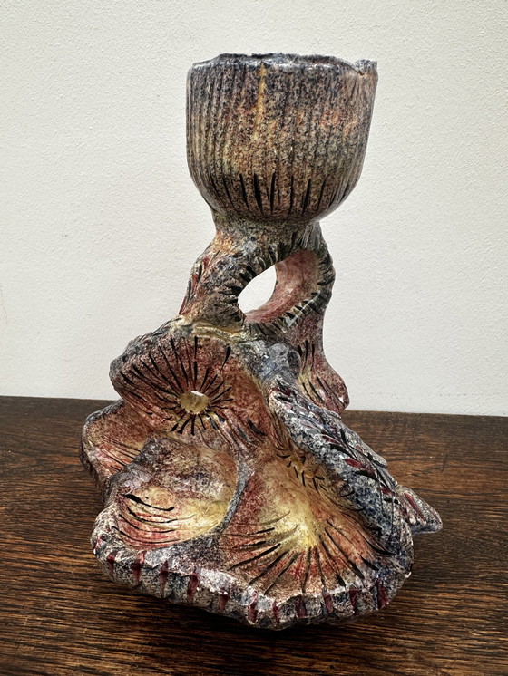 Image 1 of Organic Shaped Candle Holder - Signed Vintage Ceramic