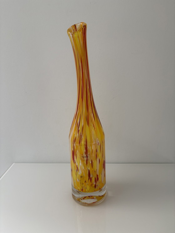 Image 1 of Fidrio Exclusive Collection bottle vase, in yellow, red, and white glass