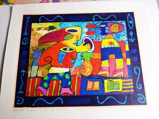 Clemens Briels, Screen print, Title, Hurricane Michel is on his way to Florida