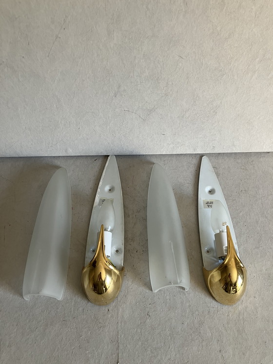 Image 1 of Coppia di lampade da parete vintage Marga, ottone e vetro satinato