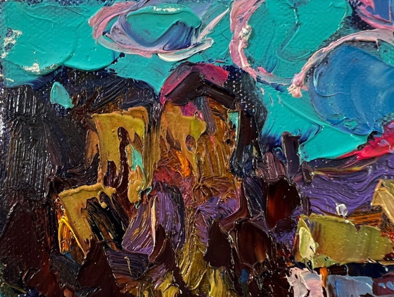 Original Oil Painting Summer Houses Landscape Day Outside The Village – Paintings & Drawings, Canvas (photo 7 of 8)