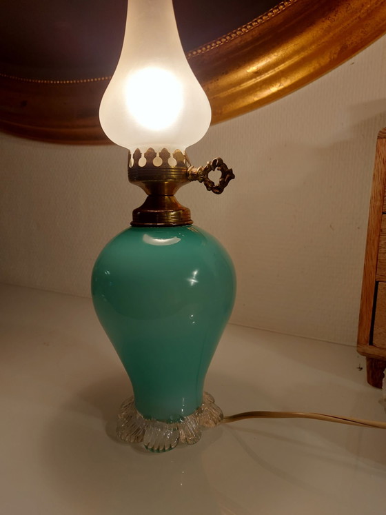 For Sale: Vintage Murano Opal Glass Table Lamp (Turquoise) (photo 5 of 7)