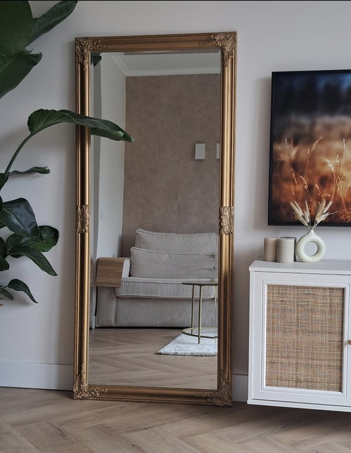 Large mirror Pass mirror with gold bronze antique look frame and facet