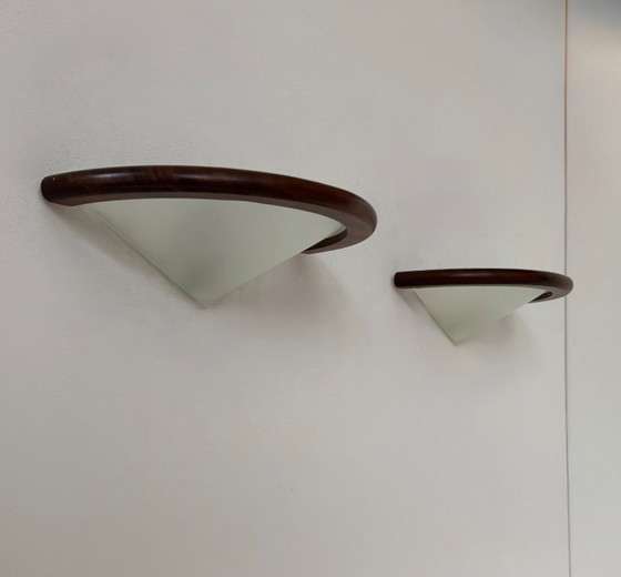 Image 1 of Coppia di applique vintage, legno e vetro smerigliato, Francia, 1970