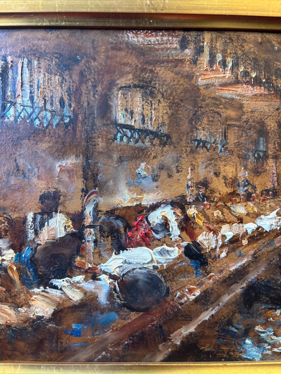 Oil Painting on Cardboard of a Traditional Milanese Scene by Antonio Vettore Cargnel, Early Twentieth Century (photo 5 of 8)